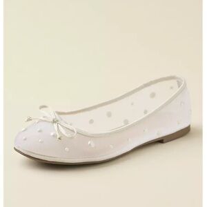 David's Bridal White Pearl-Embellished Ballet Flats